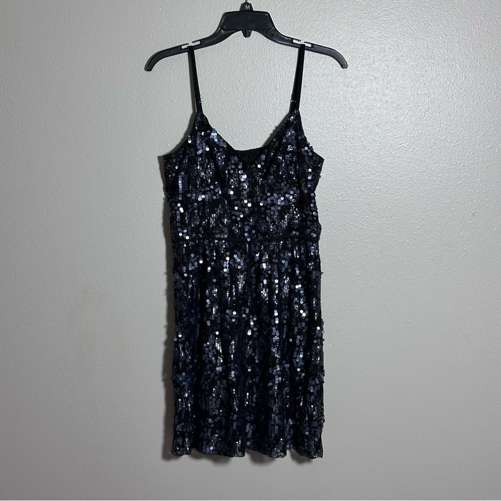 Express Women Blue/Black Mini Party Sequin Dress size M‎